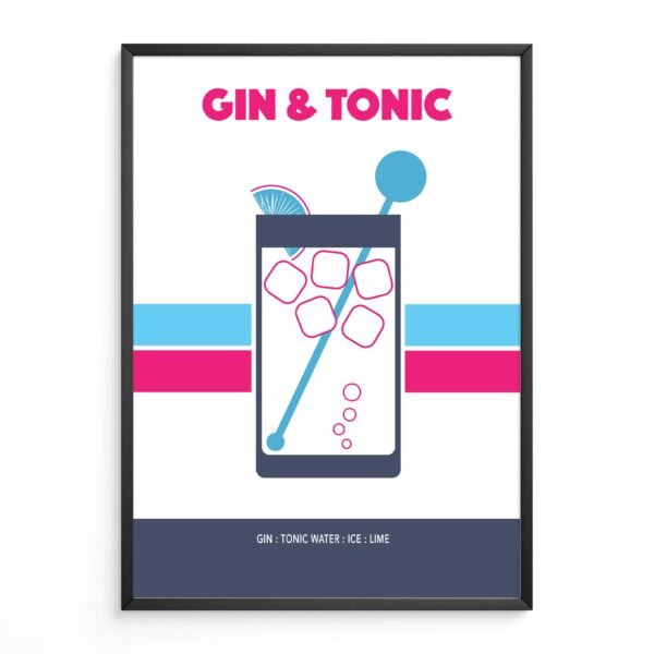 Gin & Tonic Cocktail, Reto Print