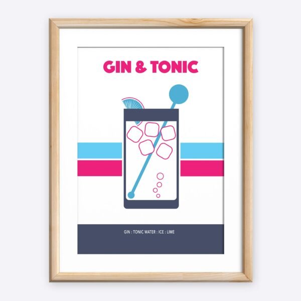 Gin & Tonic Cocktail, Reto Print - Image 5