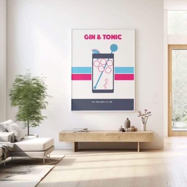 Gin & Tonic Cocktail, Reto Print - Image 3